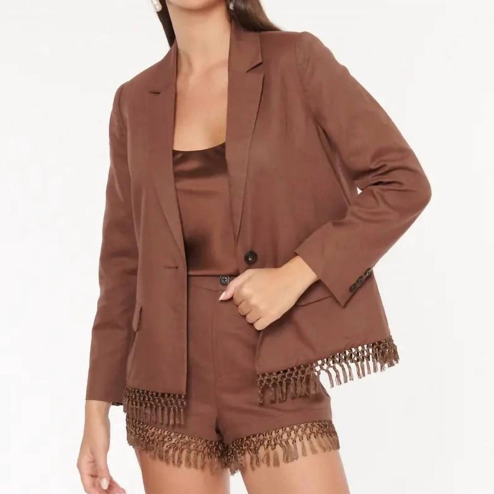 CAMI NYC Chitra Jacket In Coconut Macrame Fringe Hem Linen Blend Size Small